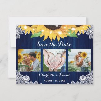 Navy Blue Sunflower Wedding Photo Save The Date