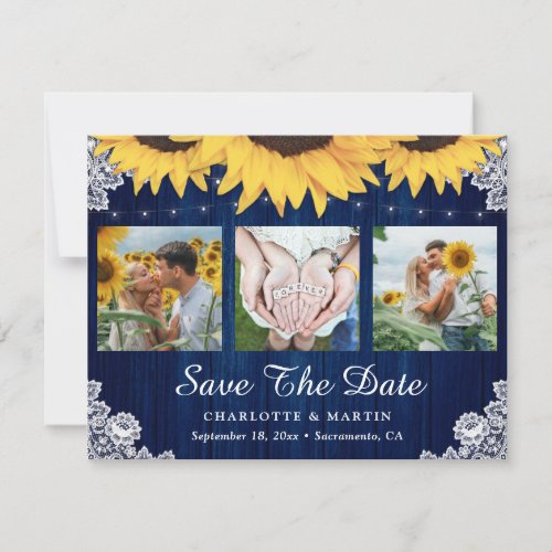 Navy Blue Sunflower Wedding Photo Save The Date