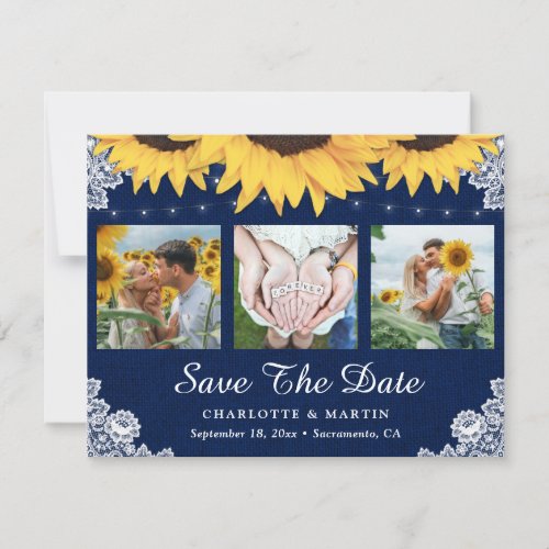 Navy Blue Sunflower Wedding Photo Save The Date