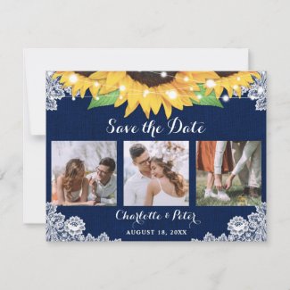 Navy Blue Sunflower Wedding Photo Save The Date