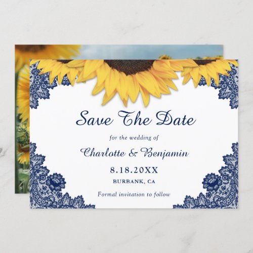 Navy Blue Sunflower Wedding Photo Save The Date