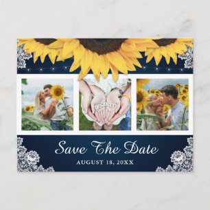 Navy Blue Sunflower Wedding Photo Save The Date Announcement Postcard