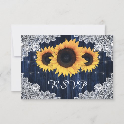 Navy Blue Sunflower Wedding RSVP Cards Meal Choice