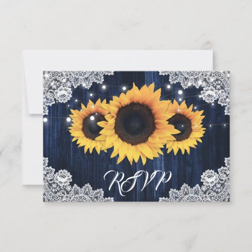 Navy Blue Sunflower Wedding RSVP Cards Meal Choice