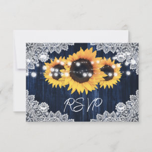 Navy Blue Sunflower Wedding RSVP Cards Meal Choice