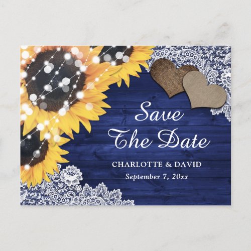 Navy Blue Sunflower Wedding Save The Date Announcement Postcard