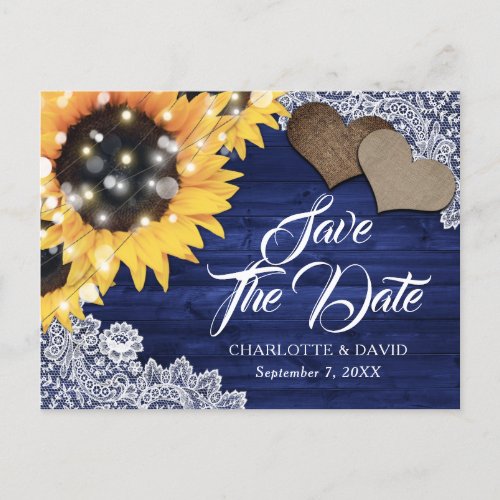 Navy Blue Sunflower Wedding Save The Date Announcement Postcard
