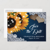 Navy Blue Sunflower Wedding Save The Date Postcard (Front/Back)