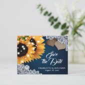 Navy Blue Sunflower Wedding Save The Date Postcard (Standing Front)
