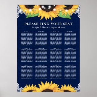 Navy Blue Sunflower Wedding Seating Plan 12 Poster