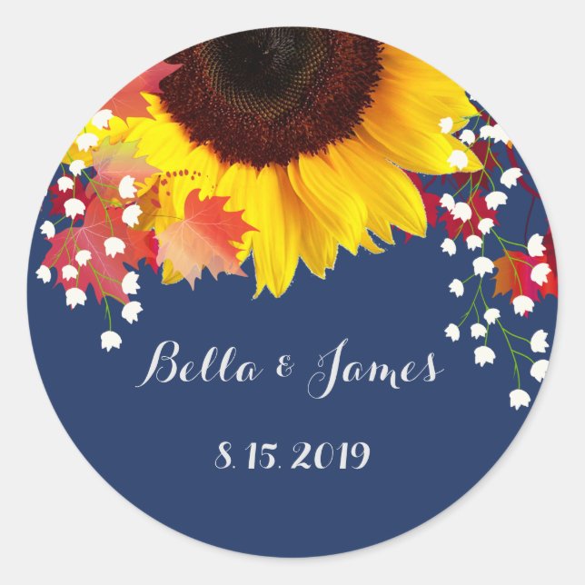 Navy Blue Sunflower Wedding Stickers (Front)