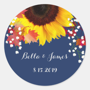 Navy Blue Sunflower Wedding Stickers