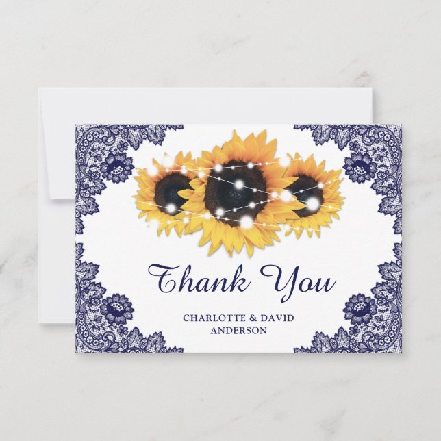 Navy Blue Sunflower Wedding Thank You Card (Front)