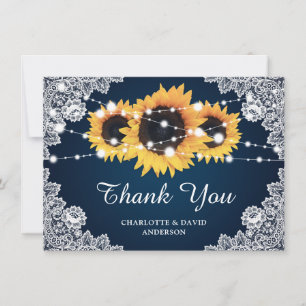 Navy Blue Sunflower Wedding Thank You Card