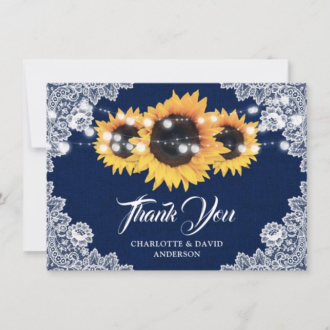 Navy Blue Sunflower Wedding Thank You Card (Front)