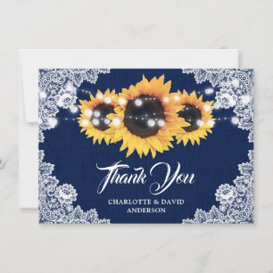 Navy Blue Sunflower Wedding Thank You Card