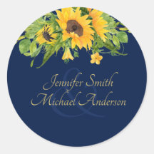 Navy Blue Sunflowers Couples Favor Sticker