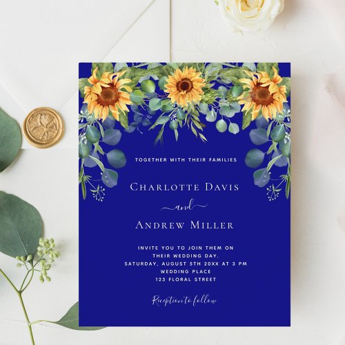 Navy blue sunflowers eucalyptus invitation