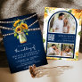 Navy Blue Sunflowers Mason Jar QR Code Wedding Invitation