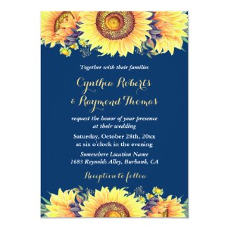Navy Blue Sunflower Wedding Card
