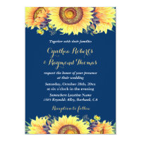 Navy Blue Sunflowers Rustic Romantic Wedding Card
