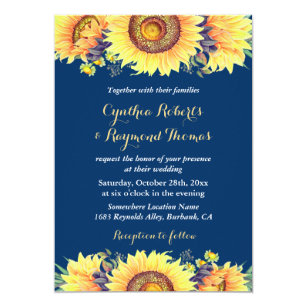 Yellow And Blue Wedding Invitations Zazzle Navy Blue Sunflowers Rustic Wedding Invitation