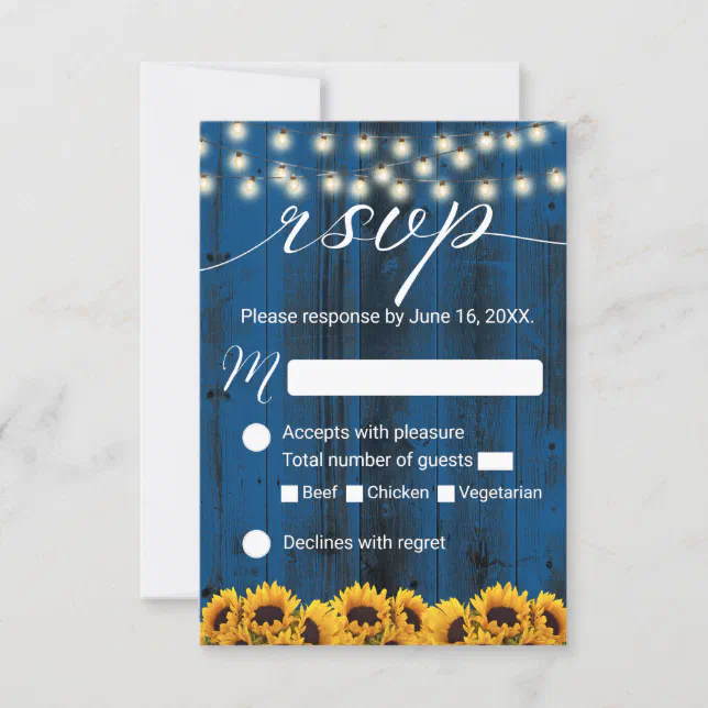 Navy Blue Sunflowers Rustic Wedding Rsvp Zazzle