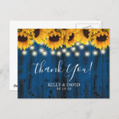 Navy Blue Sunflowers Rustic Wedding Thank You Postcard (Front/Back)