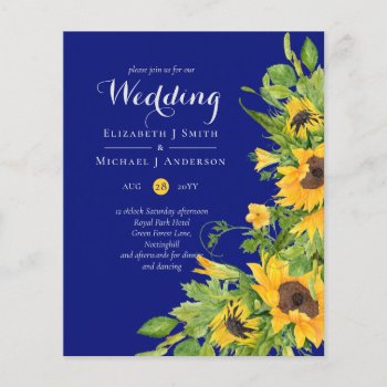 Navy Blue Sunflowers Wedding Invitations Budget