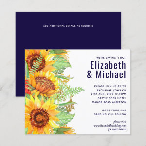 Navy Blue Sunflowers Wedding Modern Budget
