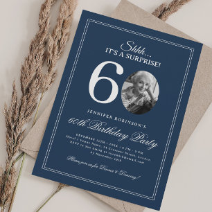 Navy Blue   Surprise 60th Birthday Party Invitation