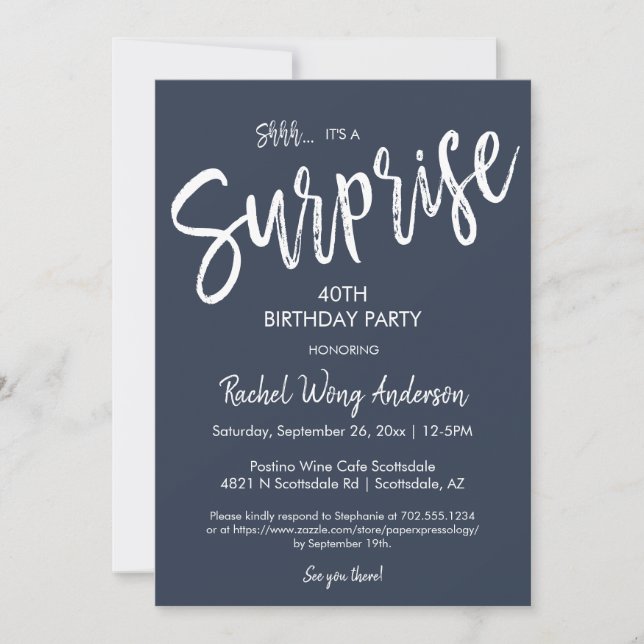 Navy Blue Surprise Birthday Retirement Party  Invitation (Front)