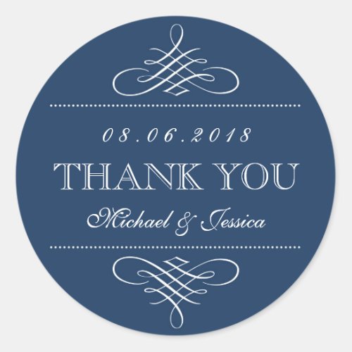 Navy Blue Swirl and Curl Ornament Wedding Stickers