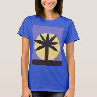 Navy Blue T-Shirt with Palm & Moon Design