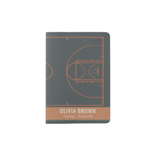 NAVY BLUE TAN BASKETBALL COURT LEATHER MONOGRAM PASSPORT HOLDER