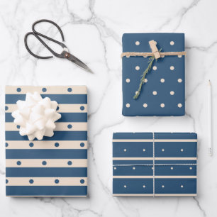 Navy Blue Tan Beige Gifts for Him Birthday Wrapping Paper Sheets