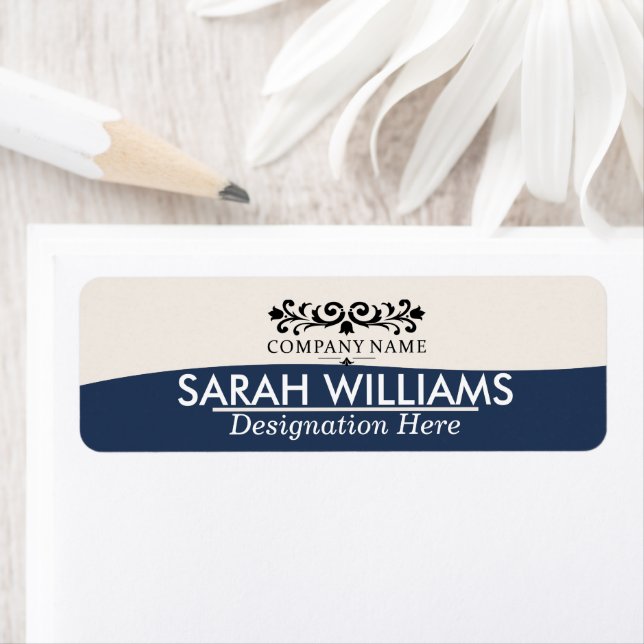 Navy Blue Tan Geometric Monogram Return Address  Label (Insitu)