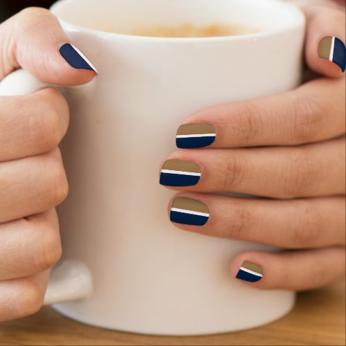 Navy Blue Tan Gold and White Stripe Minx Nail Wraps