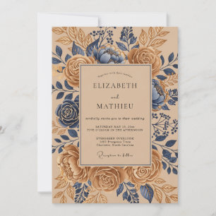 Navy Blue Tan Sublime Vintage Wedding Invitation