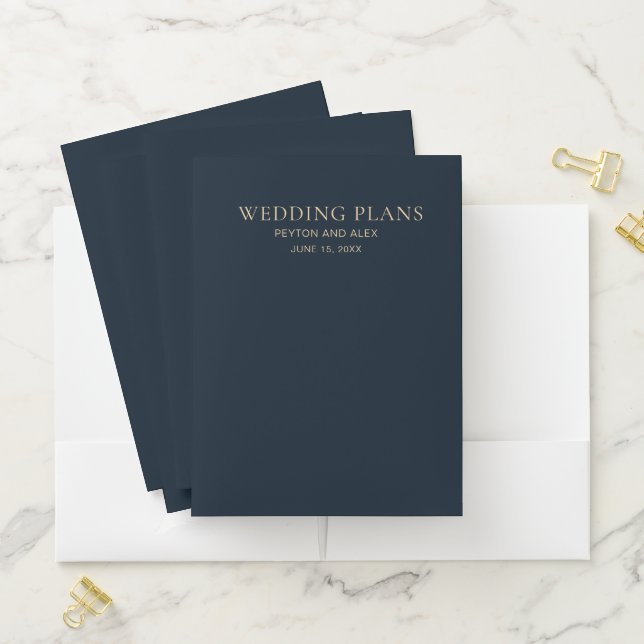 Navy Blue Tan Wedding Planner Pocket Folder (In Situ)