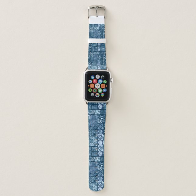 Navy Blue Tapa: Tribal Fabric Abstract Apple Watch Band (Front)