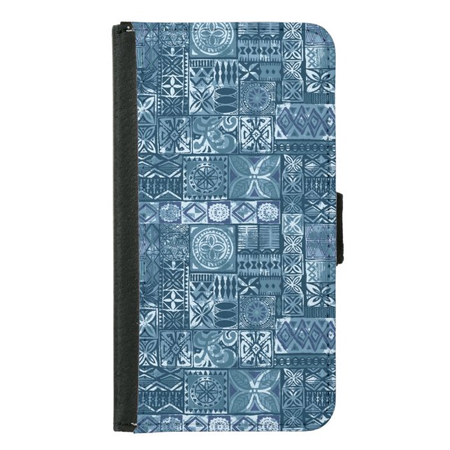 Navy Blue Tapa: Tribal Fabric Abstract Samsung Galaxy Wallet Case (Front)