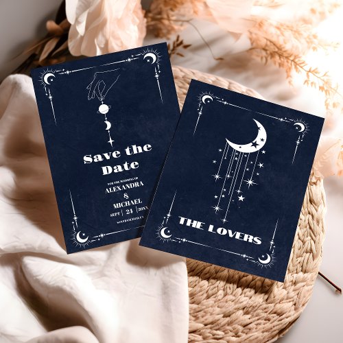 Navy Blue Tarot The Lovers Wedding Save The Date