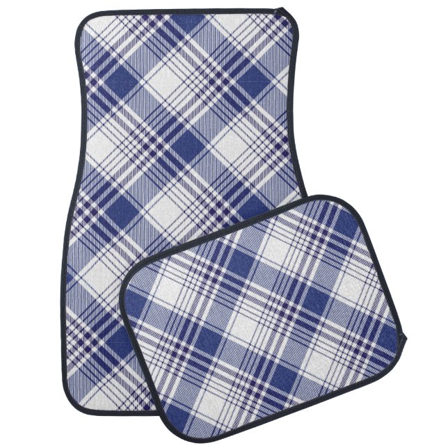 Navy Blue Tartan Plaid Argyle Pattern  Car Floor Mat (Set)