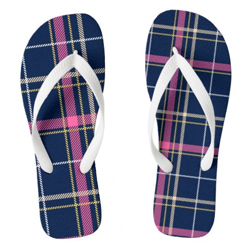 Navy Blue Tartan Plaid Navy Yellow White Pink Flip Flops