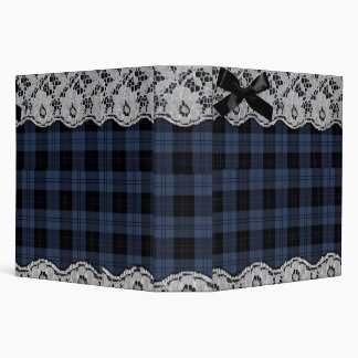 Navy Blue Tartan Plaid Pattern with White Lace Acc 3 Ring Binder