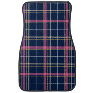 Navy Blue Tartan Plaid Pink White Muted-Yellow Car Floor Mat