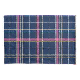 Navy Blue Tartan Plaid Pink White Yellow Lines Pillow Case