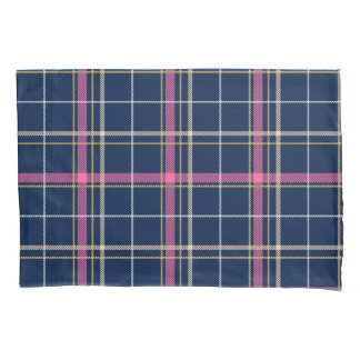 Navy Blue Tartan Plaid Pink White Yellow Lines Pillow Case