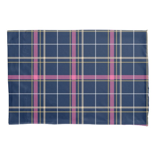 Navy Blue Tartan Plaid Pink White Yellow Lines Pillow Case (Front)